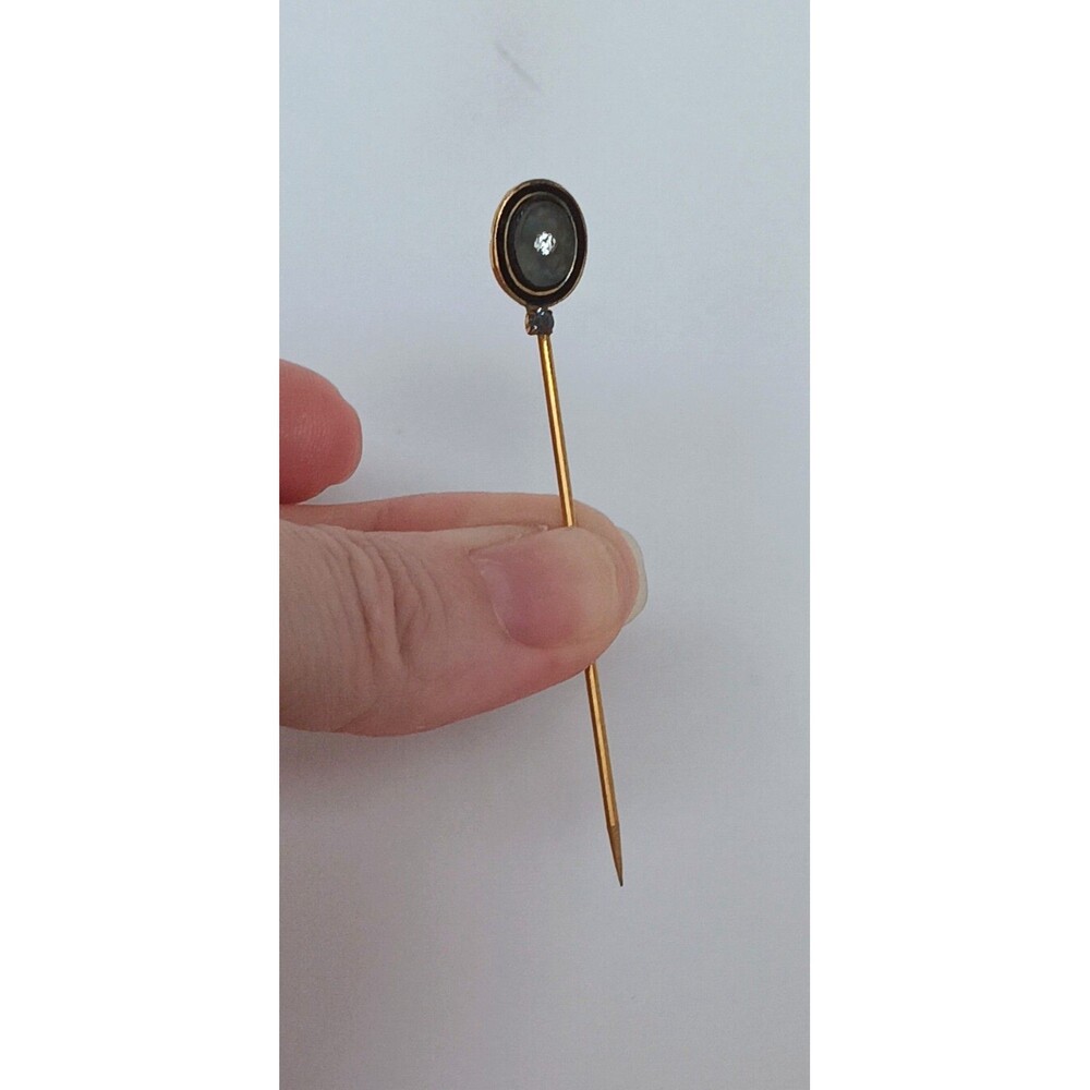 Vintage Victorian Gold Plated Paste & Rhinestone Stick Lapel Pin - no stop 2.75"